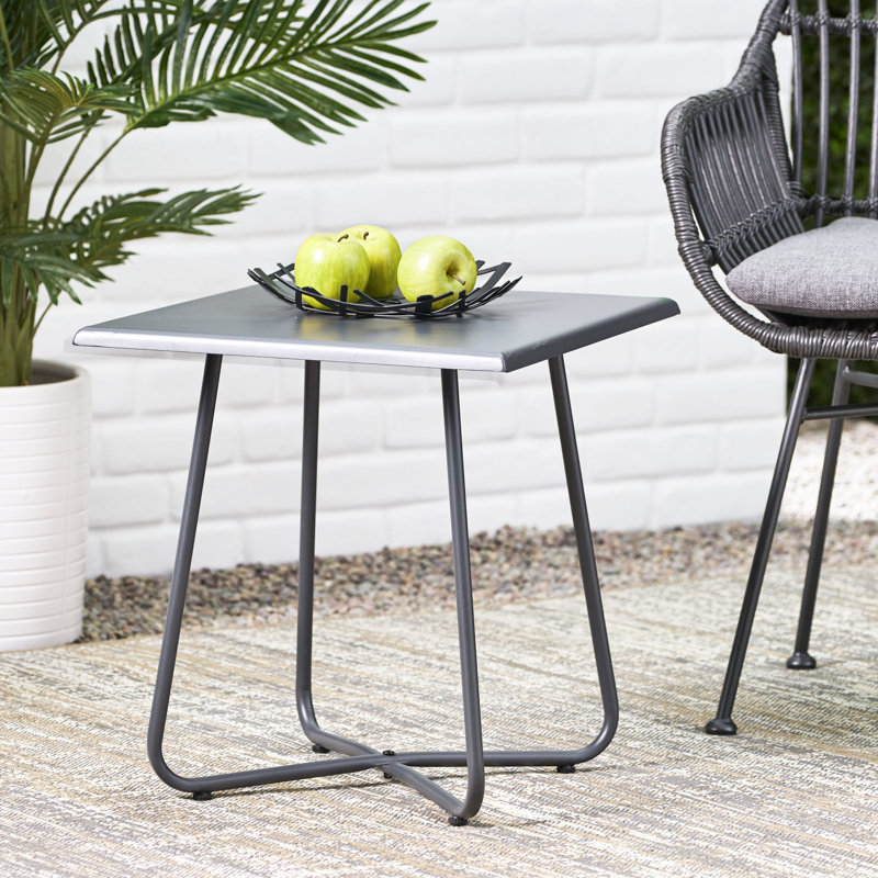 Table de bout moderne grise, carrée de 17,7 po, avec table d'appoint en acier robuste, structure en fer et lignes épurées