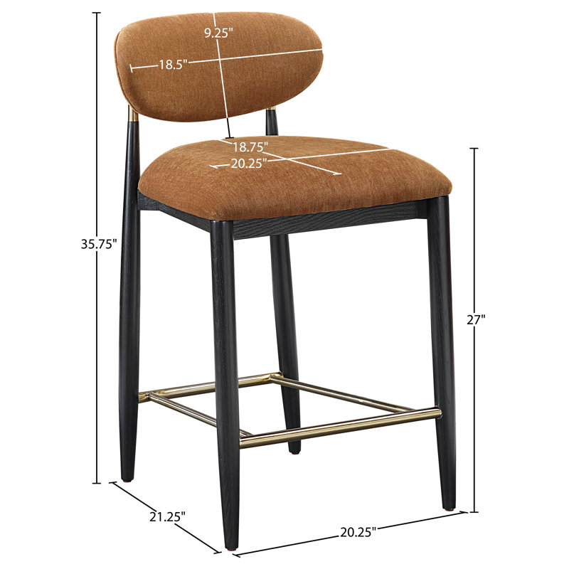 Tabouret en tissu Riccio, Brossé, Noir, Tissu de polyester cognac