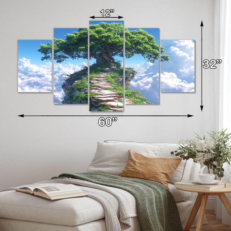 «Path To Tree In The Clouds», ensemble d'art mural chêne 5 pièces, H 32 po x l 60 po