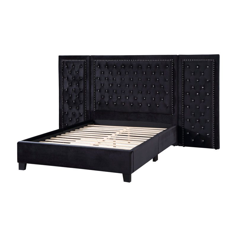 Lit plateforme tapissier Engeltje, Noir, Grand
