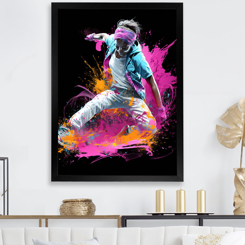 «Urban Rhythms Breakdance Evolution II - Dance», art mural, Cadre doré simple, H 32 po x l 24 po x P 1 po