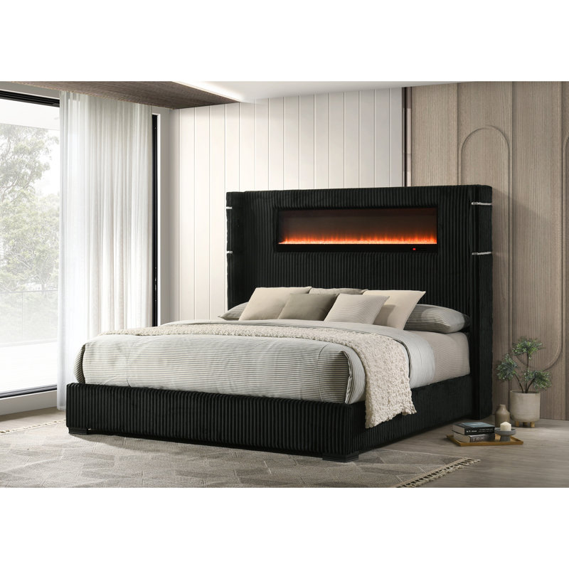 Lit Garner avec foyer, DEL, lampe de lecture, haut-parleur, Bluetooth et USB, Grand
