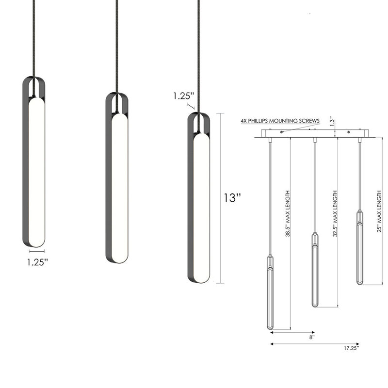 Luminaire suspendu DEL LUX Highline (triple), laiton, Laiton