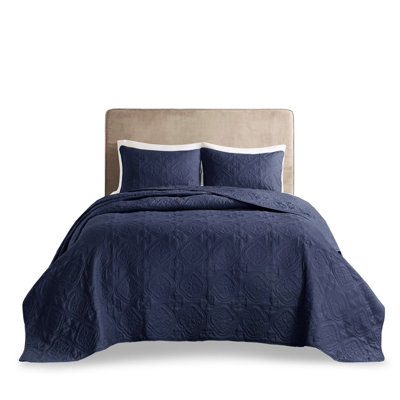 King/ King Navy Bedspread 3 Piece - Microfiber, Fill, , Elegant Medallion Quilting Attribute 100% Filling, Magnificent Element