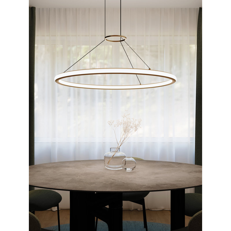 Luna Contemporary LED Round Pendant in Satin Brass Finish