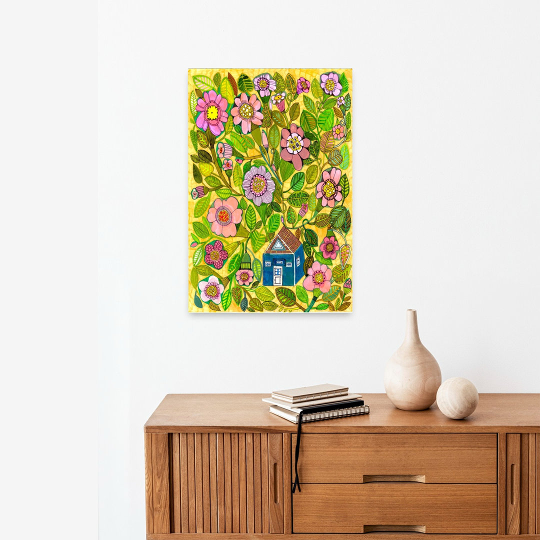 Whimsical Flower House Colorful Vibrant Whimsical Flower Nature Wall Art Print