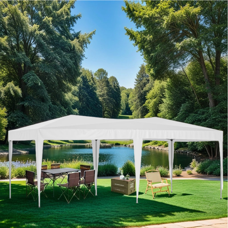 Pavillon de jardin 20 pi L 10 pi. D Auvent en acier, Blanc