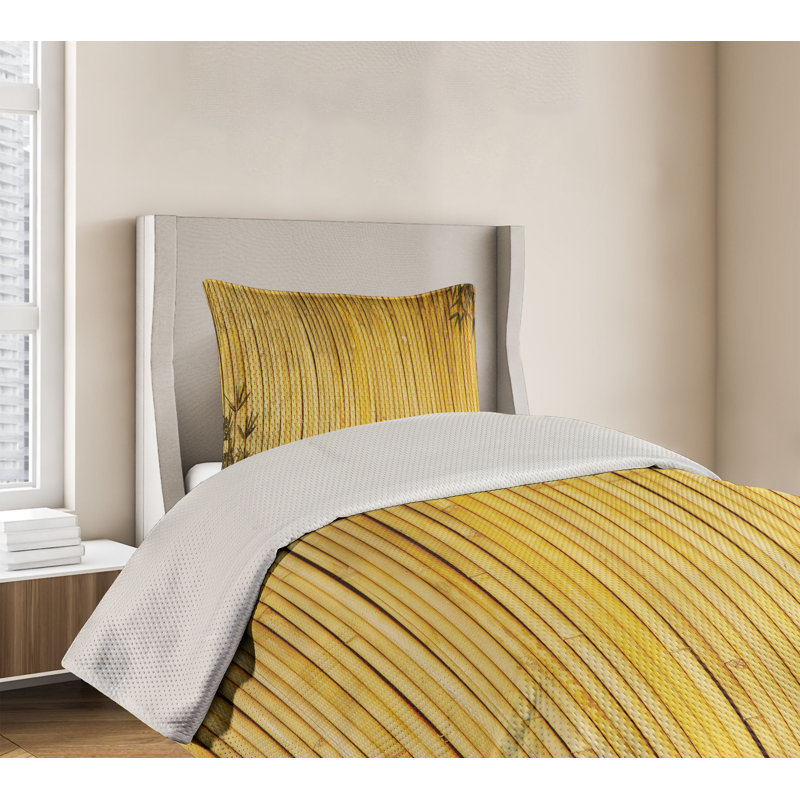 Twin Yellow Bamboo Pattern Quilted Bedspread Set