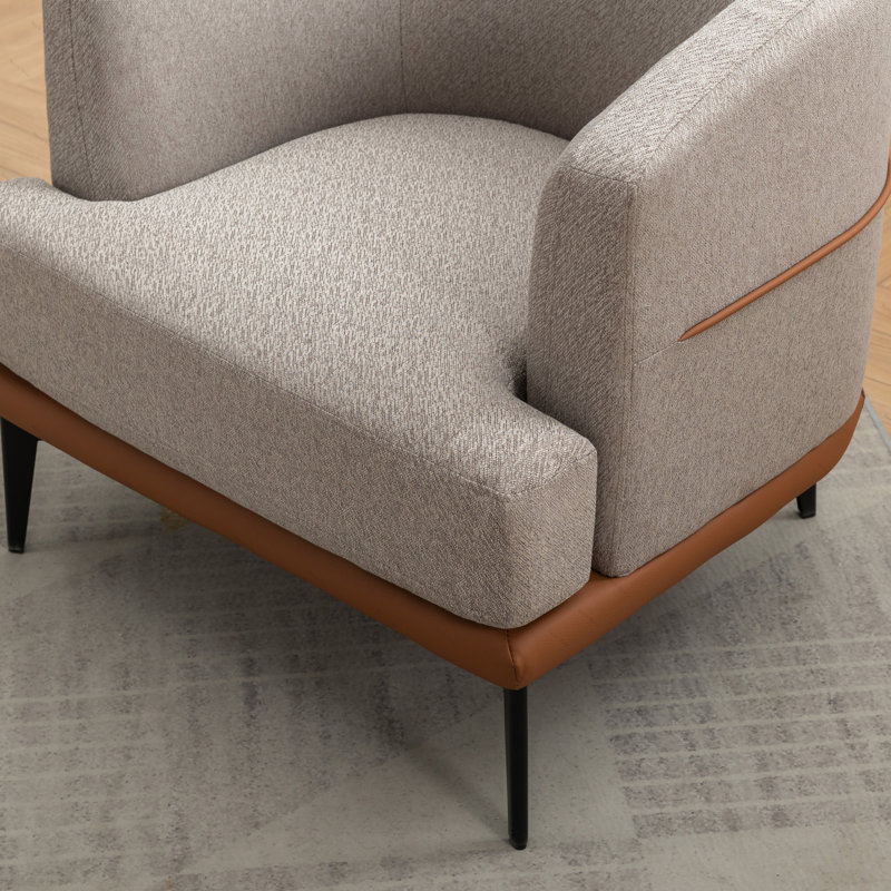 Fauteuil rembourré rond pour le salon, Orange brûlé / lin gris
