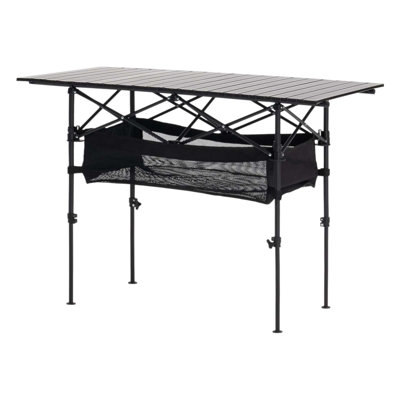 Folding Portable Camping Table With Adjustable Height, Aluminum Frame, And Compact Storage Bag For Outdoor Picnic Use