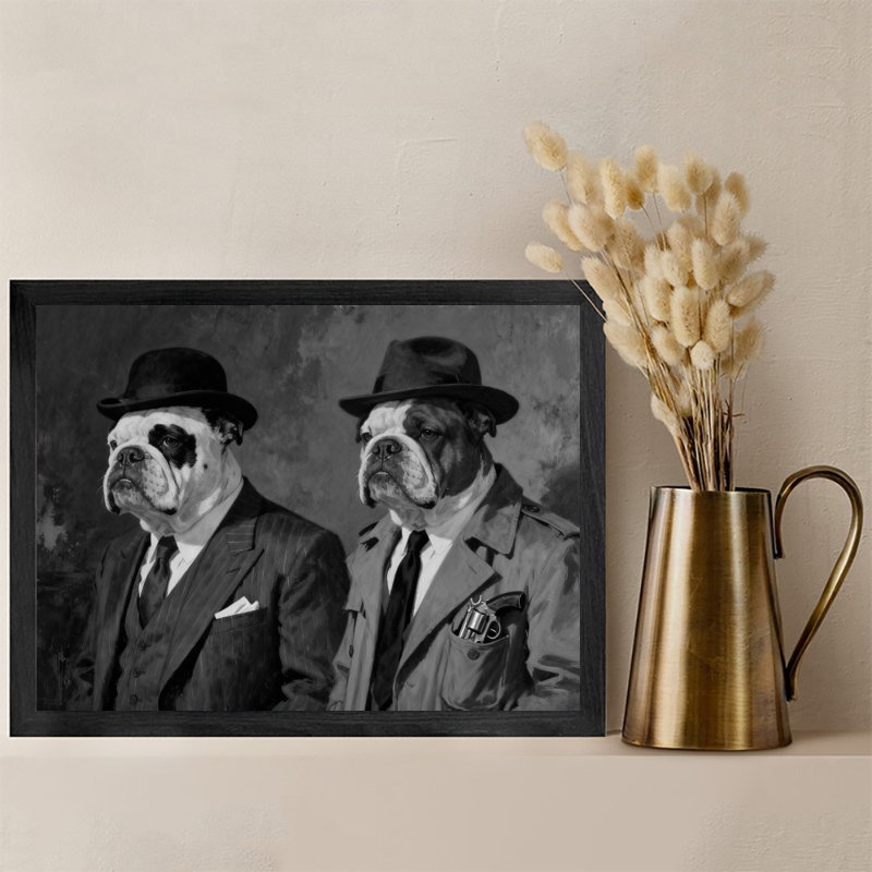 «Black Bulldog Vintage», art mural tempête mafieuse encadrée, H 13 po x l 17 po