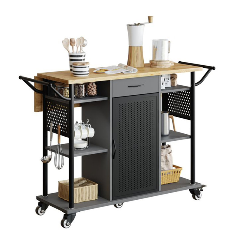Solid Wood Top Kitchen Cart, Gray
