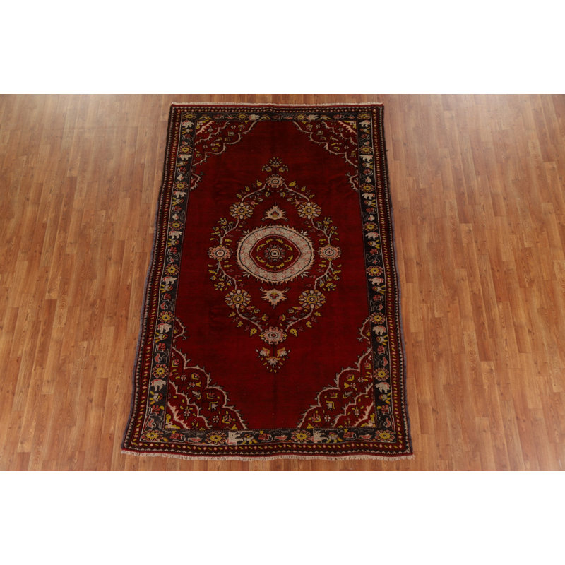 Tapis rouge Oushak noué à la main 6 x 9