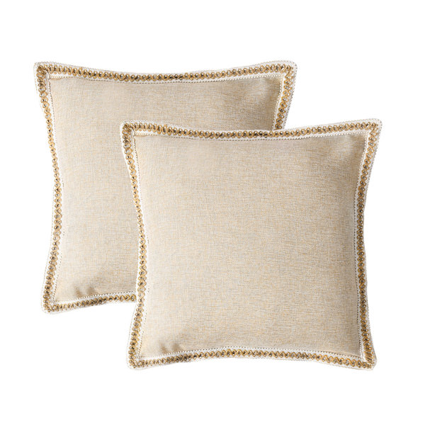 Topfinel Beige Decorative Couch Pillow Cover 18x18 Inch Set of 2,Farmhouse  Linen Edges Trimmed Accent Throw Pillow Covers,Solid Color Square Rustic