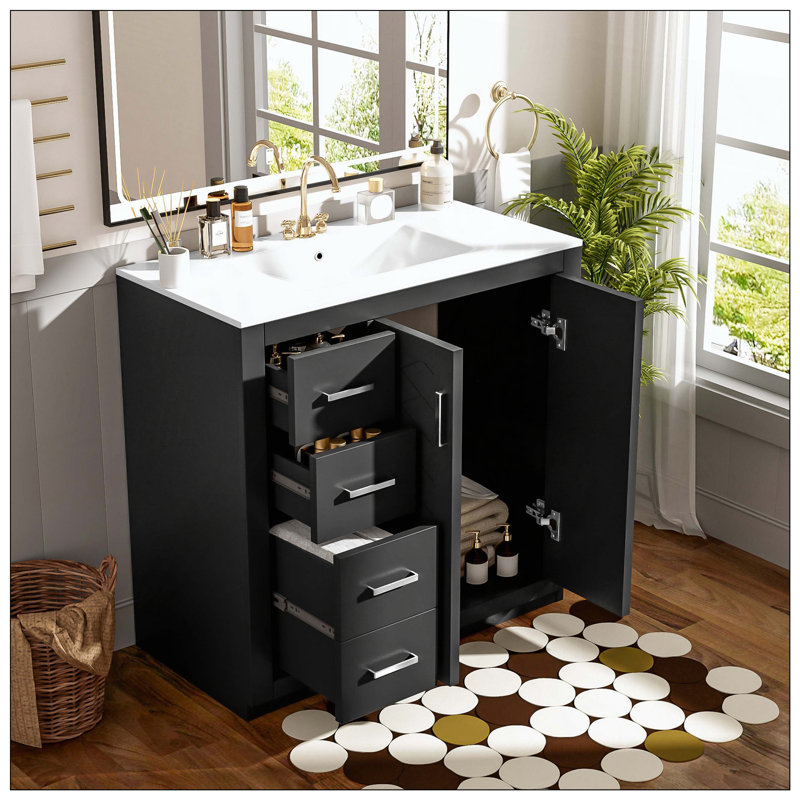 Meuble-lavabo autoportant à 3 tiroirs en céramique, Black