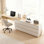 Bureau d'ordinateur en L 97,6 po avec commode extensible avec tiroirs de rangement