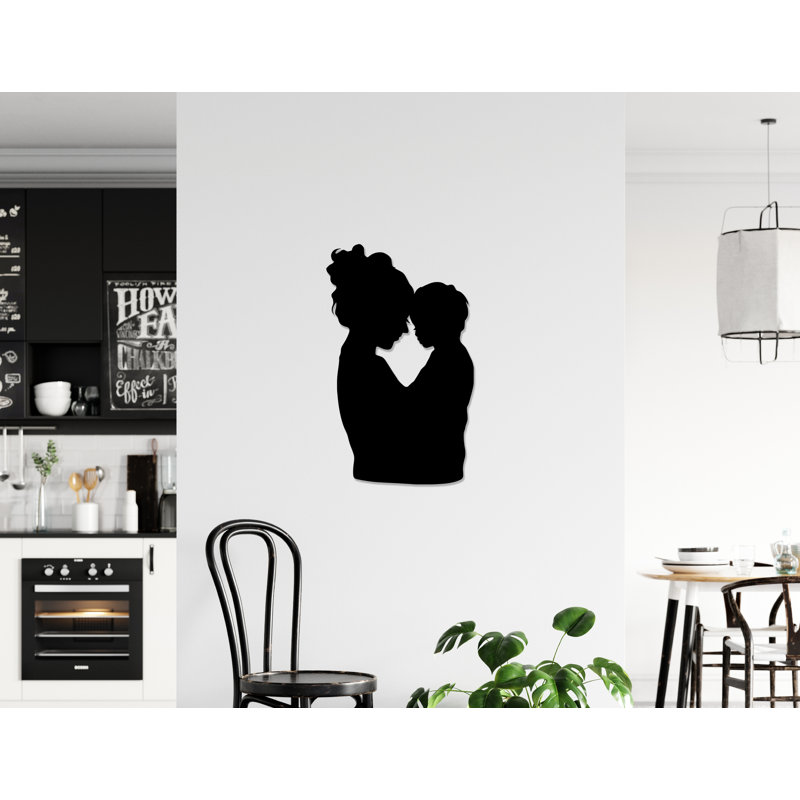 Maman et moi, art mural en métal - Amour de la mère et de l'enfant - Silhouette de famille, Noir