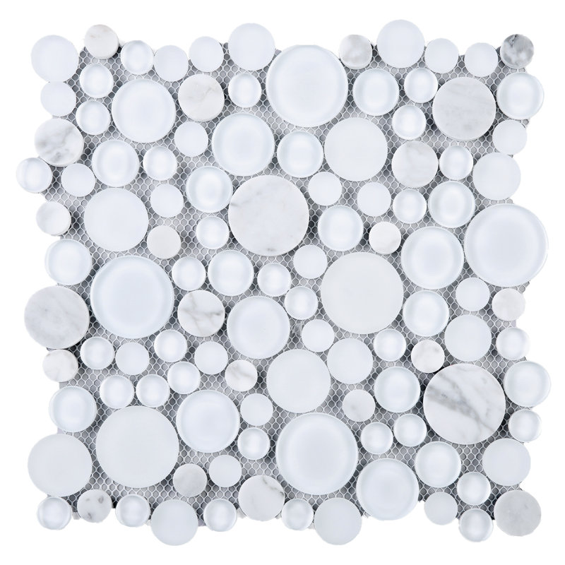 10.5" x 10.5" Bubble Art Random Marble Look Mosaic Wall Tile, White