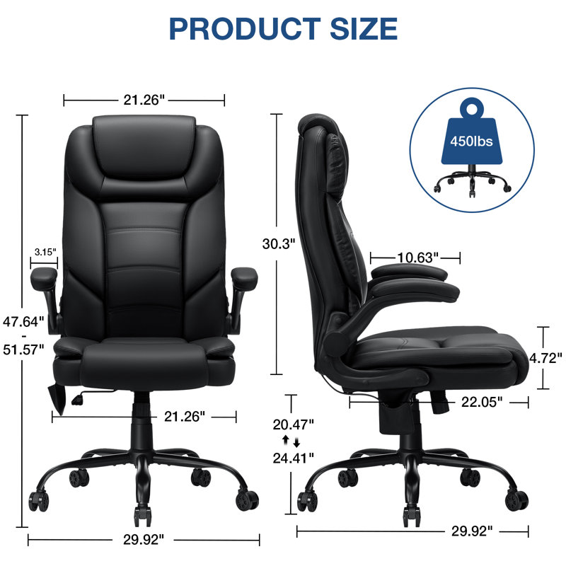 Executive Office Chair with Inflatable Lumbar Support Ergonomic Office Chair with Padded Armrests, Black
