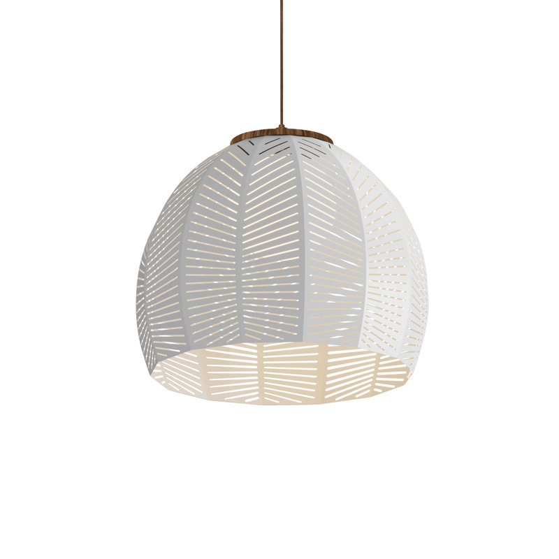Luminaire suspendu en forme de dôme à 1 lumière DEL Amicus, Noyer / blanc texturé, 3500K, H 13,5 po x l 15,8 po x P 15,8 po