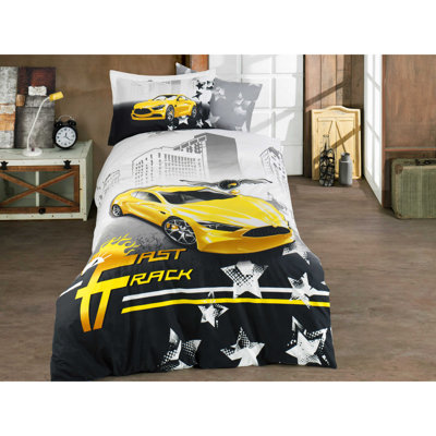 Cotton Graphic Print & Text Duvet Cover