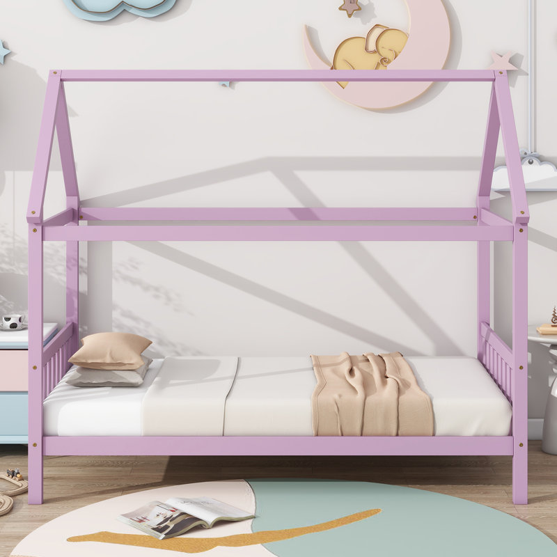 Twin Rubber Wood House Bed With Underbed Space & Frame, Espresso