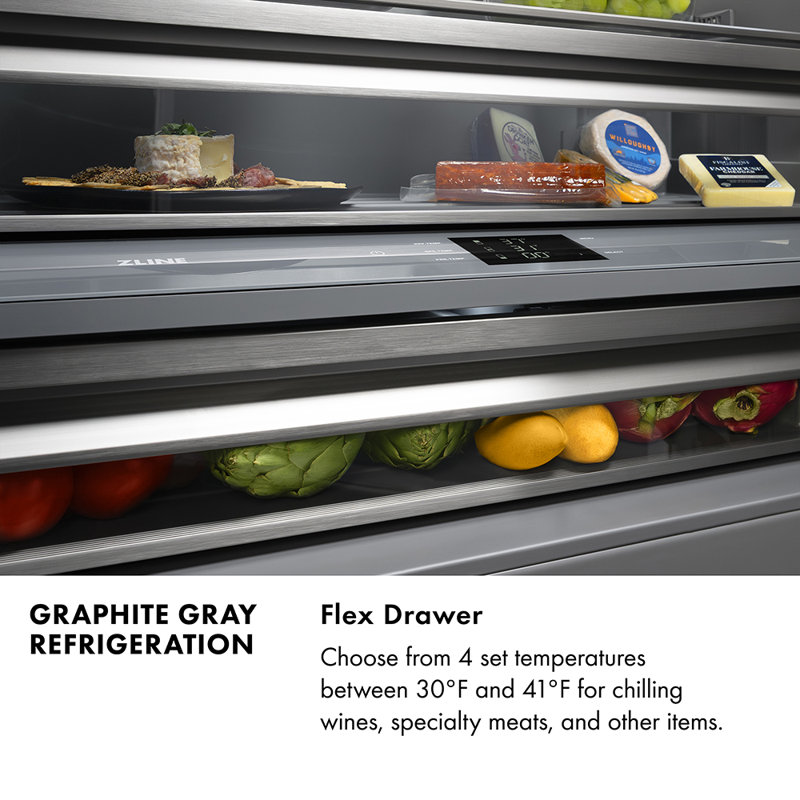 ZLINE Autograph 30 in. Black Steel Built-In Refrigerator w/ Gray Interior and Gold Helix Handles, Champagne Bronze