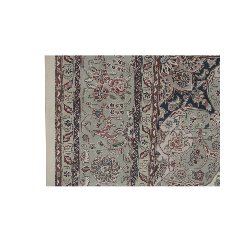 Tapis ivoire et vert noué à la main de haute qualité