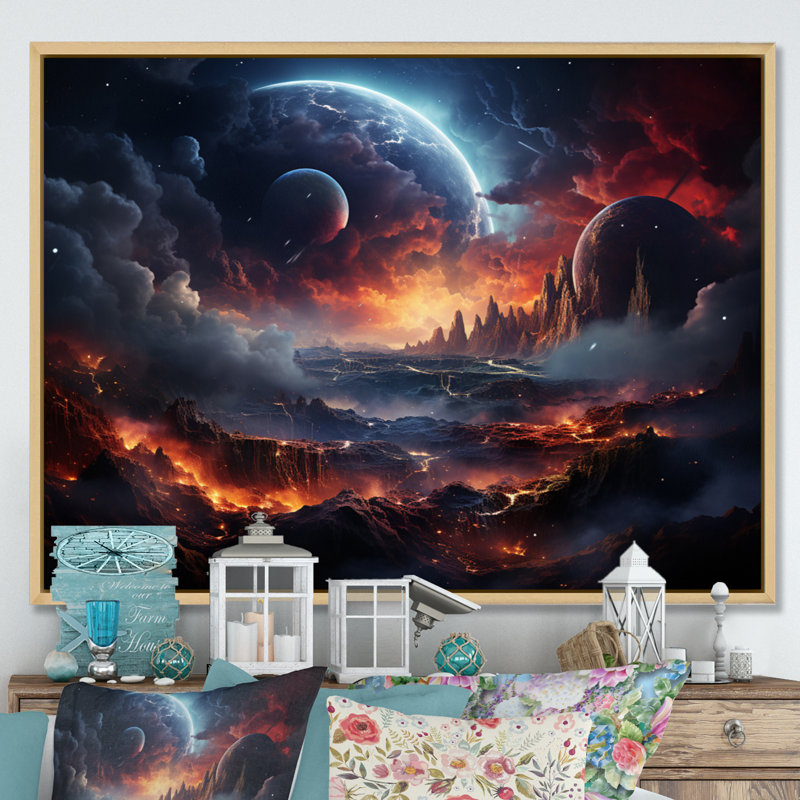 Orange, noir, astronomique, espace, rêves II, Cadre naturel flottant, H 16 po x l 32 po x P 1 po