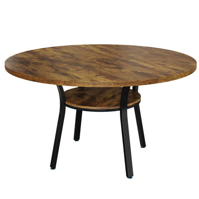 Table de salle à manger ronde pour 4 à 6 places, table de cuisine circulaire compacte avec tablette de rangement inférieure et structure en métal robuste pour les petits espaces, table seulement