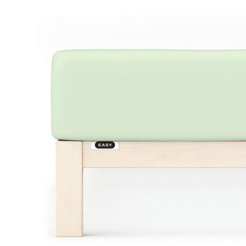 100% Cotton Jersey Knit Fitted Sheet, Green Light, L 140 x 200cm - 160 x 200cm