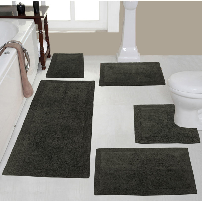 Bruss Luxury 100% Cotton Bath Rug (Set of 5) Reversible, Gray