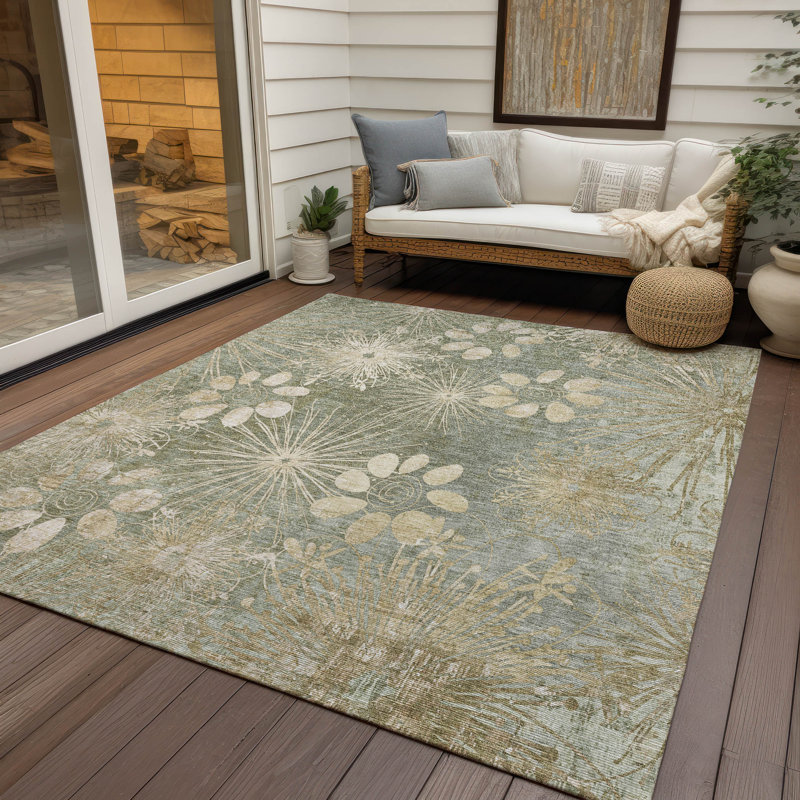 Machine Washable Indoor/Outdoor Kaczor ACN2225 Floral Rug, Rectangle 10' x 14'