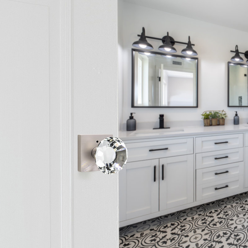 Coolnews Modern Grace Series Crystal Privacy Door Knobs, Satin Nickel