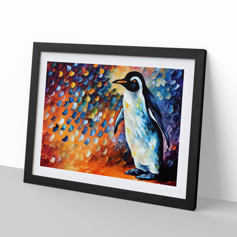 XH1022-6875X Penguin Painting Vol.1 - Single Picture Frame Painting, Black Framed, 25cm H x 34cm W x 2cm D