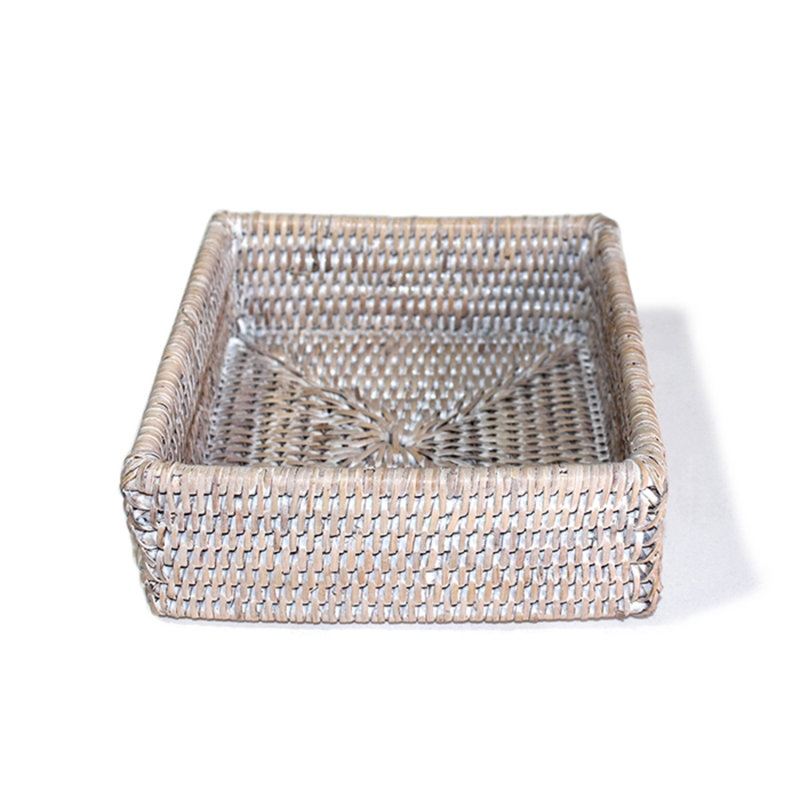 Rattan Napkin Holder, 2.5" H x 6.25" W x 6.25" D, White Wash