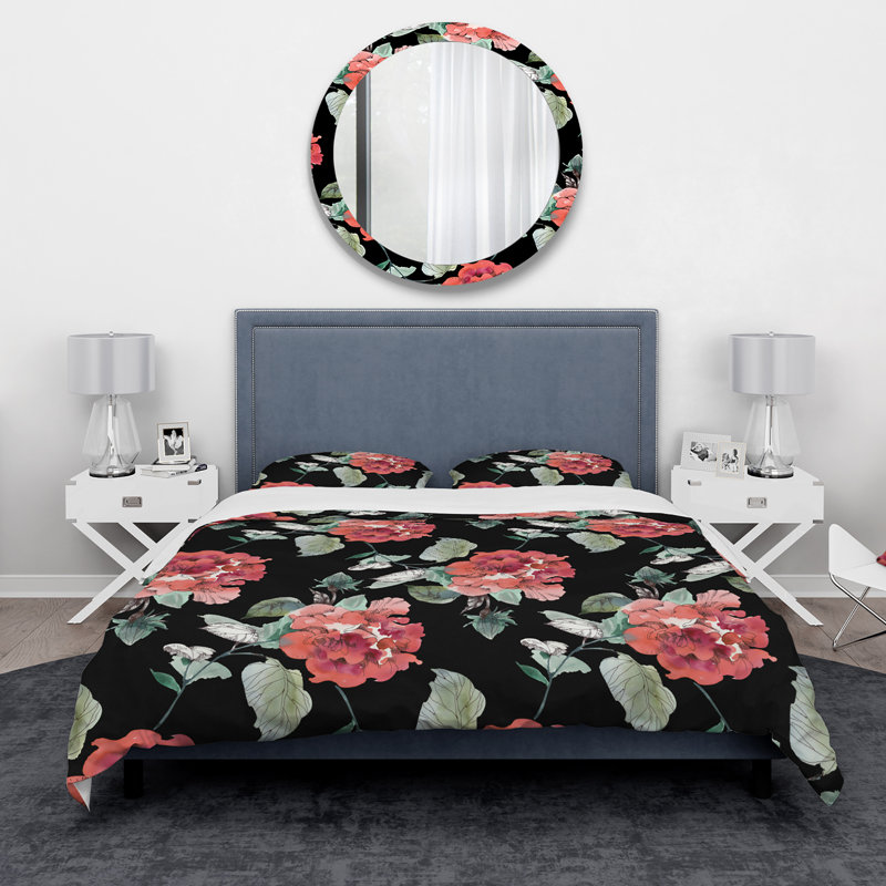 Ensemble de housse de couette rose rouge, Housse de couette très grand + 2 taies décoratives