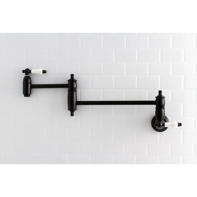 Kingston Brass Restoration Two-Handle 1-Hole Wall Mount Pot Filler Faucet, Matte Black