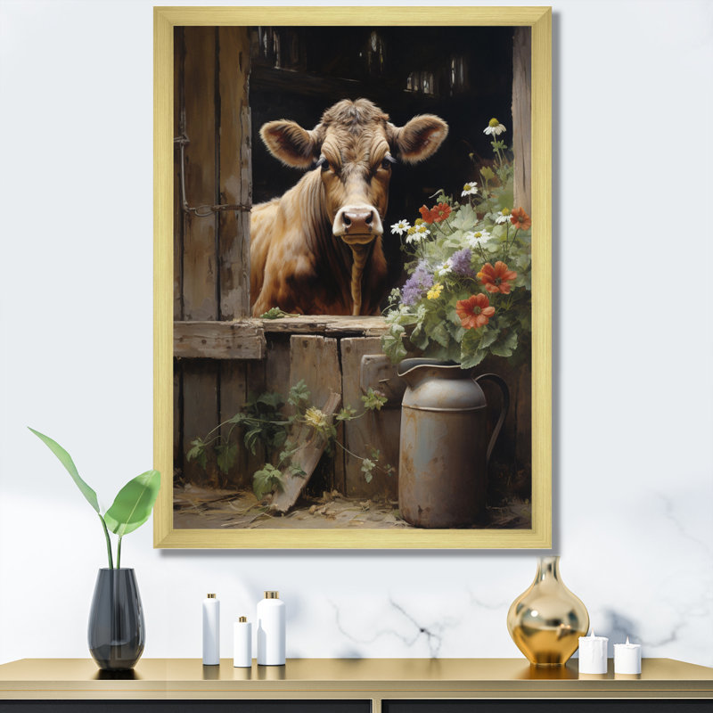 Brackeen Cow Rustic Charm III - vache, art mural, H 20 po x l 12 po x P 1 po, Cadre doré simple