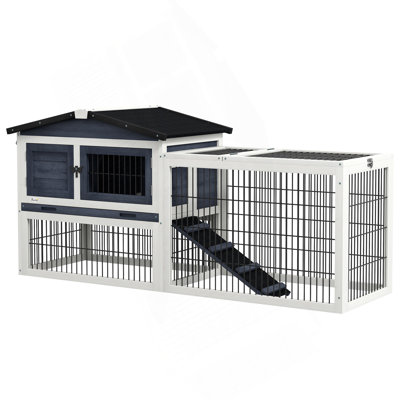 Cage à lapins d'extérieur à 2 niveaux avec plateau ouvert Pawhut, grande cage à lapins en bois 59 po avec toit imperméable, plateau amovible, rampe