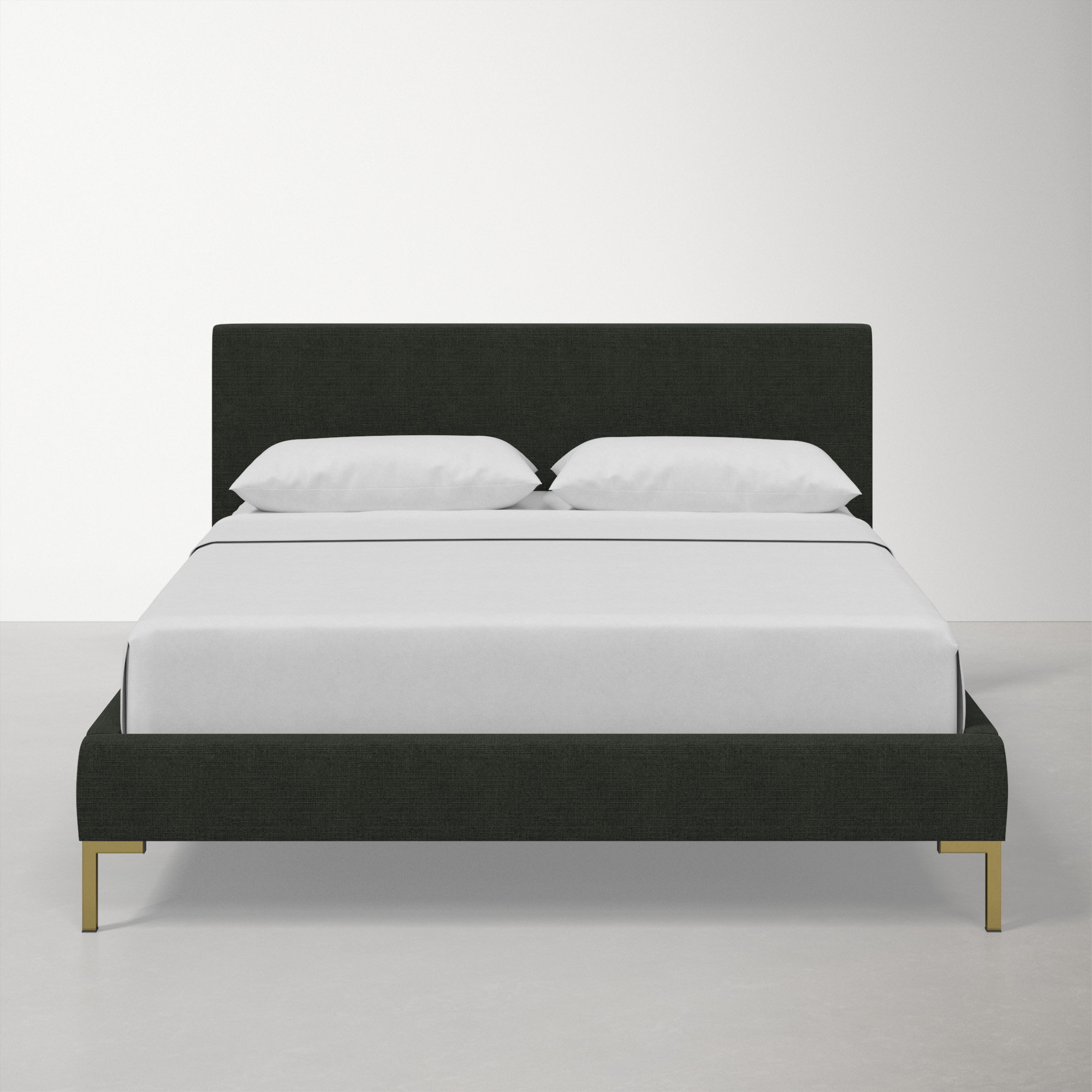 Rand Upholstered Bed, Queen, Brass, Linen Black Linen