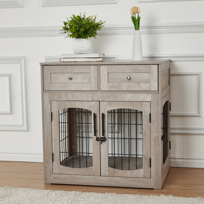 Caisse pour chien 31,5 pouces avec tiroirs et coussin, table de bout pour petits chiens
