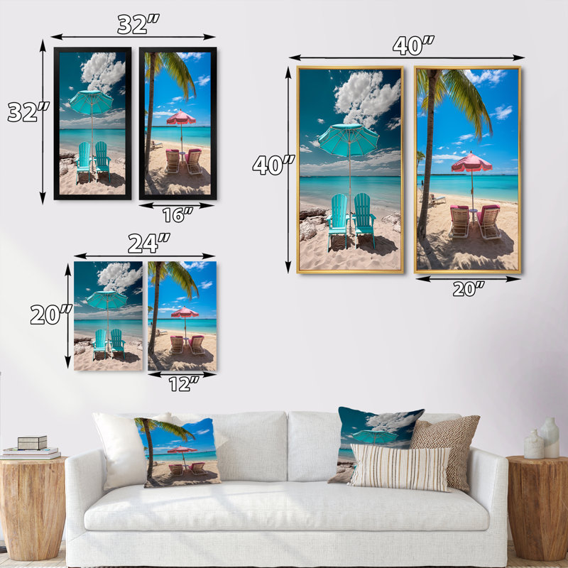 «Beach Sandy Escape Chairs», 2 pièces sur toile, Encadrement brun, H 40 po x l 40 po