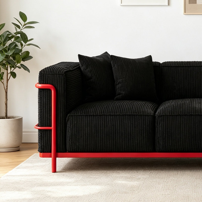 Canapé moderne à trois places en tissu de luxe moderne, Velours côtelé noir