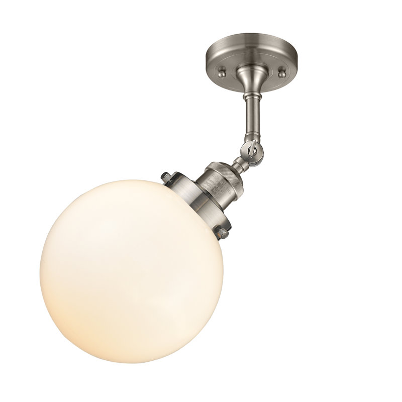 Plafonnier semi-encastré à 1 lumière Zarmayr, Nickel satiné brossé, H 14,25 po x l 6 po x P 6 po, Boîtier blanc mat