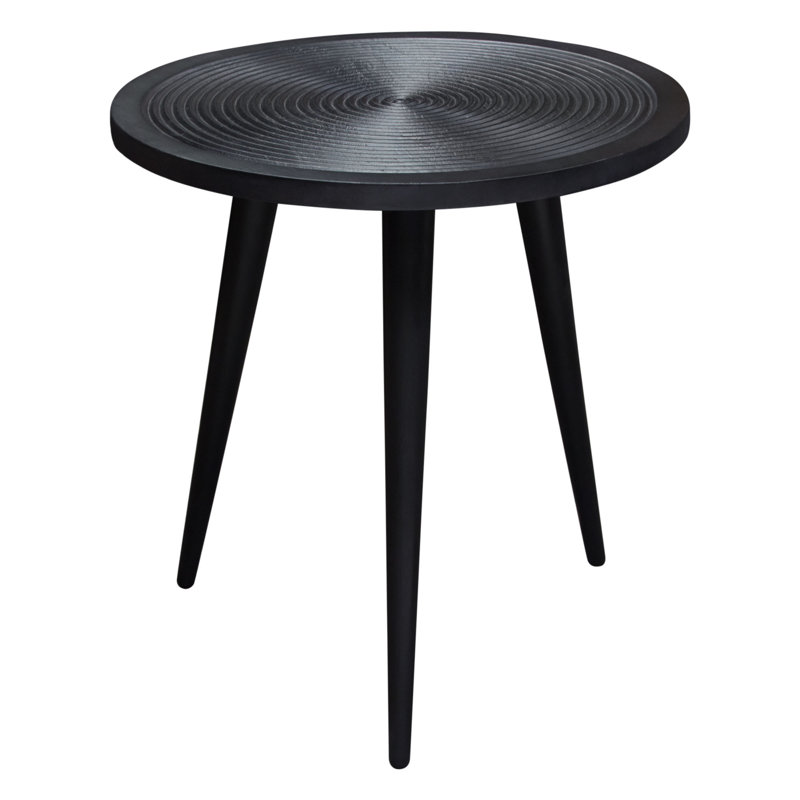 Vortex Round End Table In Solid Mango Wood Top In Black Finish & Iron Legs