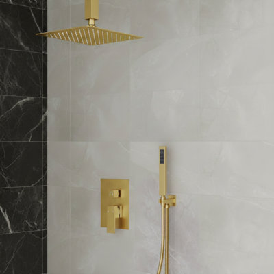 Système de douche à pluie haute pression 10 po, ensemble de robinet à fixation au plafond avec douchette, valve à pression équilibrée