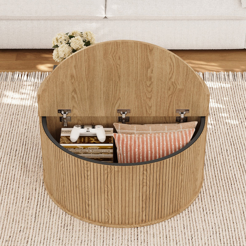 Table basse ronde avec rangement, Naturel