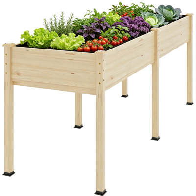 72" (6 ft) Elevated Wooden Raised Garden Bed, Natural Wood 6-Leg Outdoor Planter Box