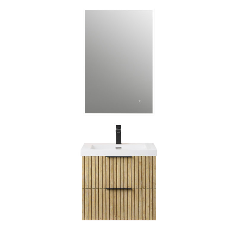 Ensemble de meuble-lavabo simple mural 24 po avec lavabo artificiel avec miroir Livia